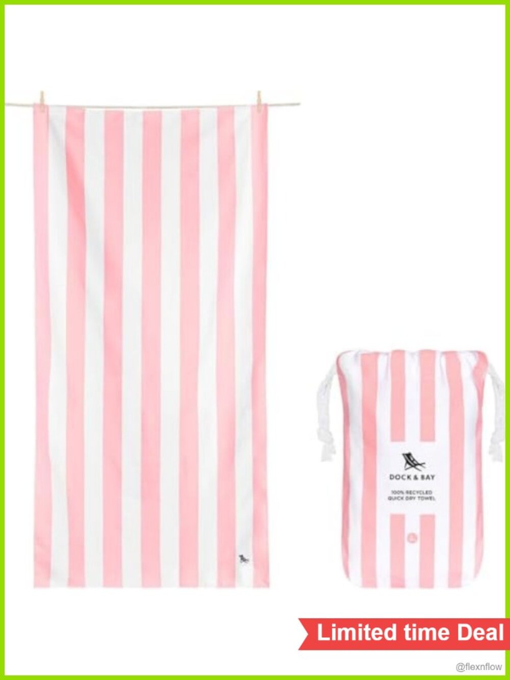 Quick Drying Beach Towel Compact Lightweight 100% Recycled w Bag Medium